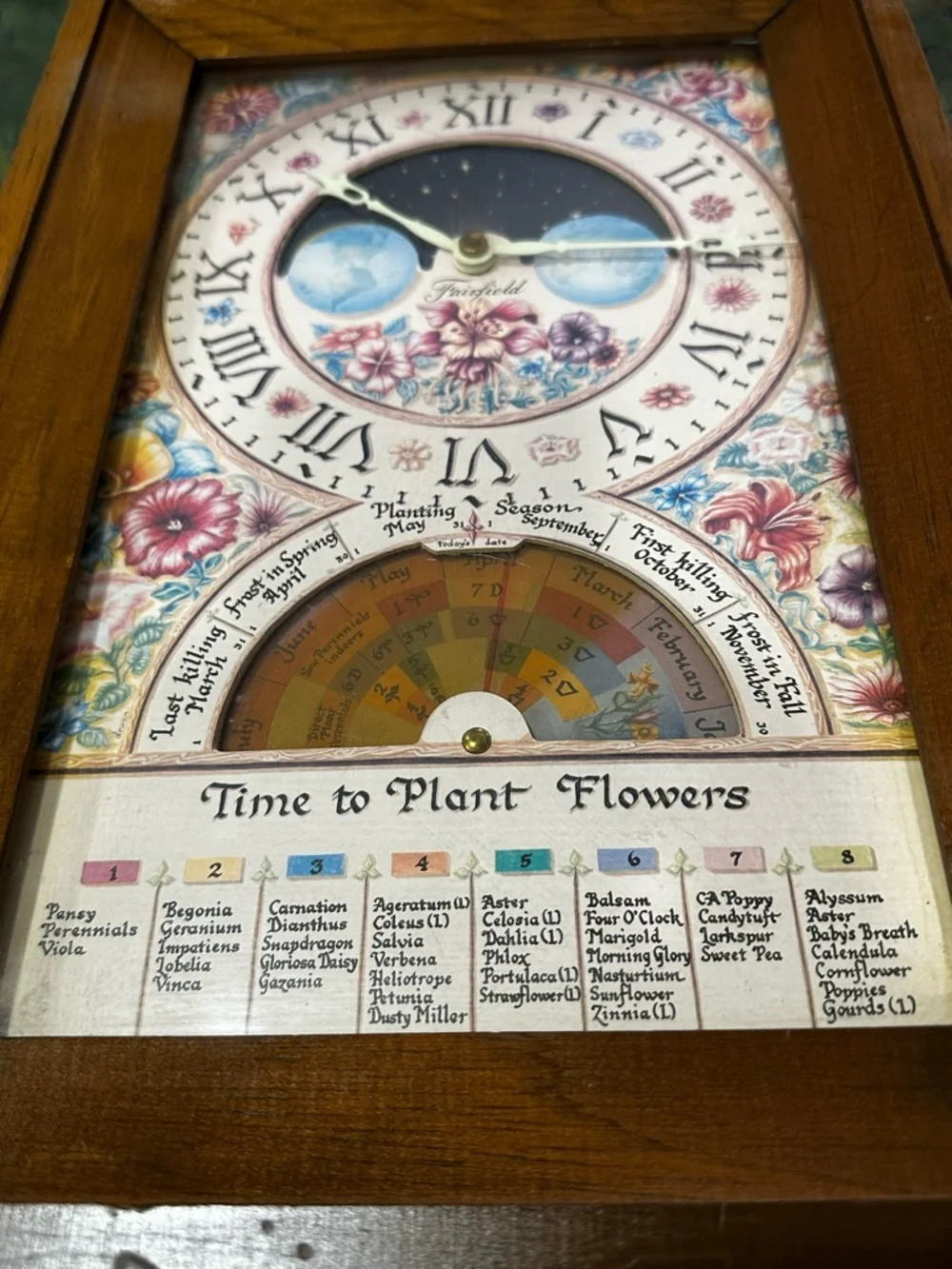 70’s FAIRFIELD Farmers Almanac Moon dial gardeners Clock Movement for Home Decor